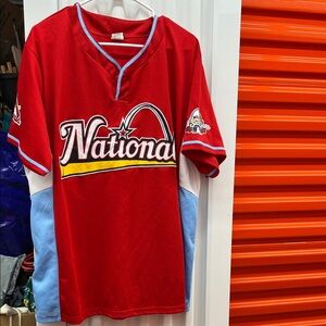 Nationals Red Short-Sleeve Baseball Jersey with Light Blue Accents